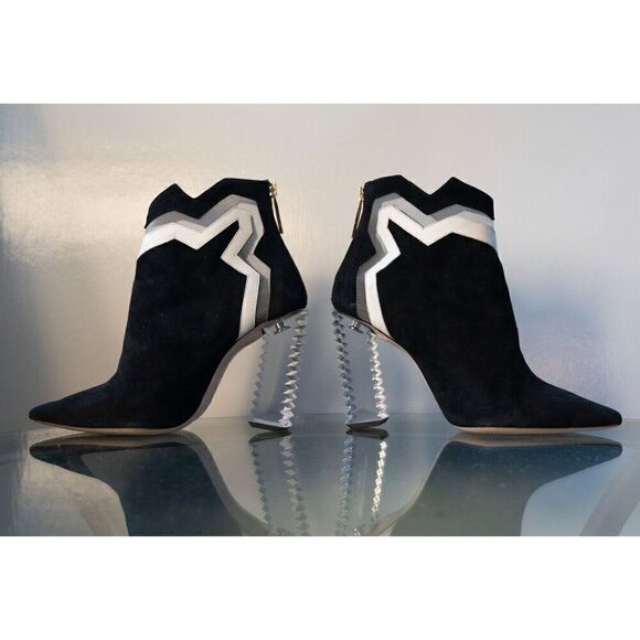 Aperlai Leather Womens Pointed Toe Ankle Bootie Block Heels Black Size EUR 36.5 - Picture 3 of 8